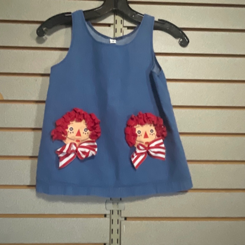 Blue Kids Dress Raggedy Ann Character Applique Sleeveless A-Line Shift